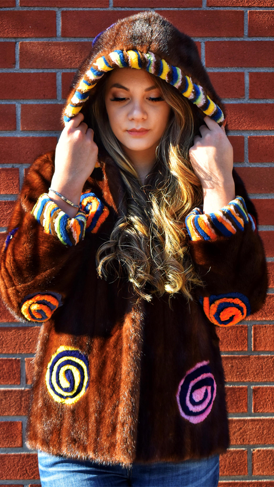 Recycled Demi-Buff mink jacket with sheared beaver inserts