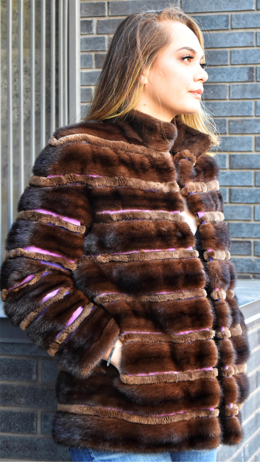 Recycled, horizontal Demi-Buff mink jacket